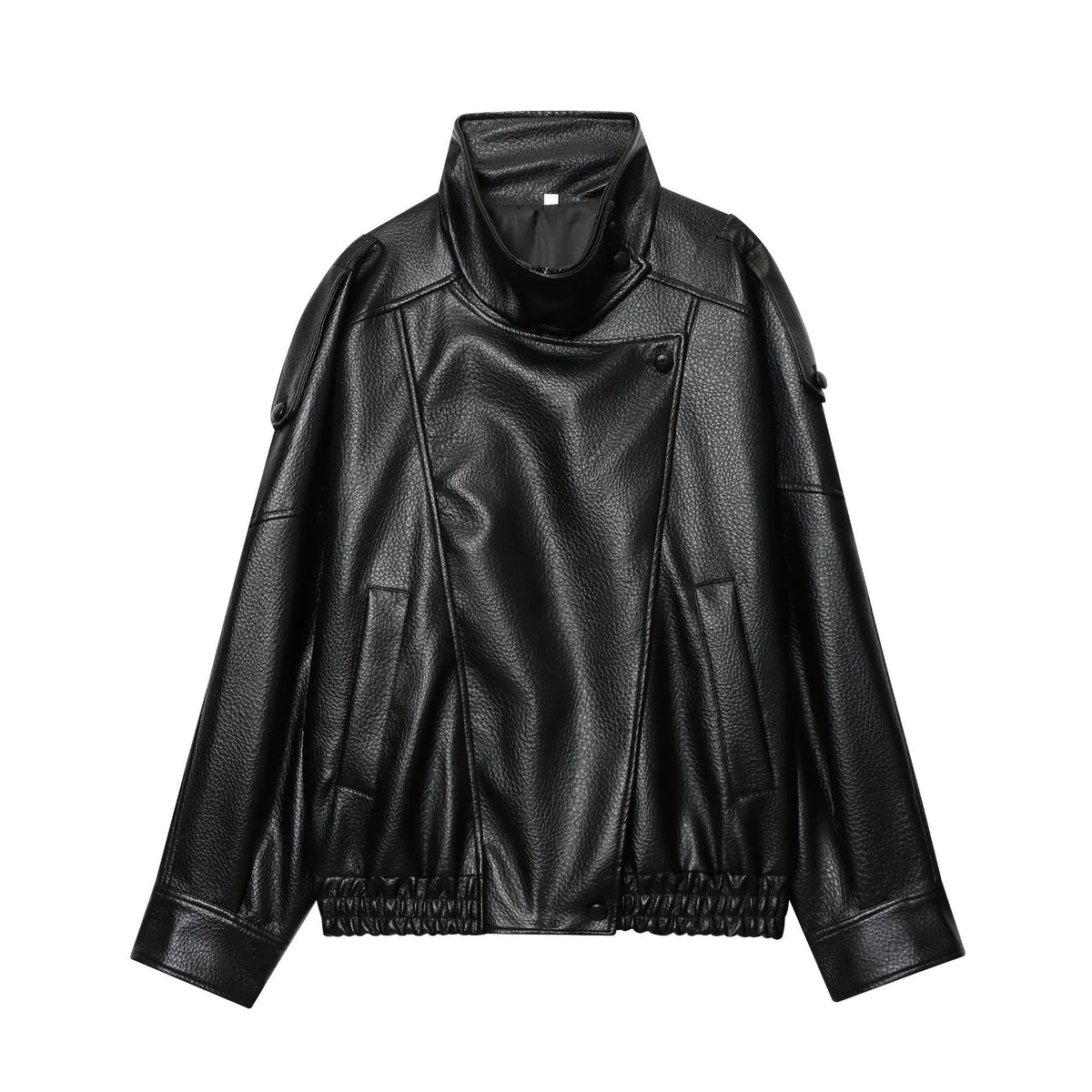 Women's Jacket New Black Long Sleeve Faux Leather Jacket Motorcycle Style Personality Fashion button and Zipper closure traf