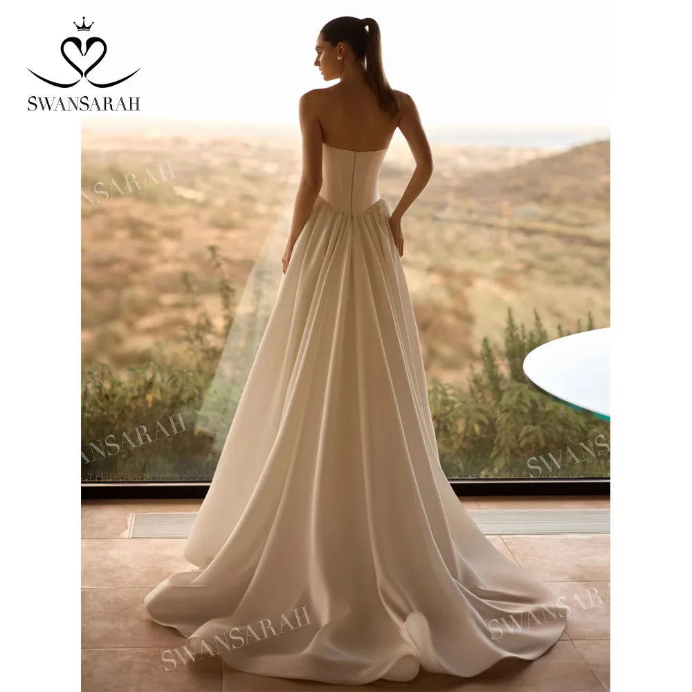 Luxury Sleeveless Wedding Dress Civil Sweetheart A-Line Plus Size Princess Bride Gown SwanSarah P650 Custom Vestido De Novia