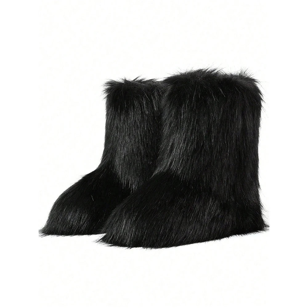 Y2K Faux Fox Fur Snow Boots Winter Shoe Women's Fluffy Faux Fox Fur Boots Woman Plush Warm Snow Boots Luxury Footwear Girls' Furry Fur Bottes Fashion