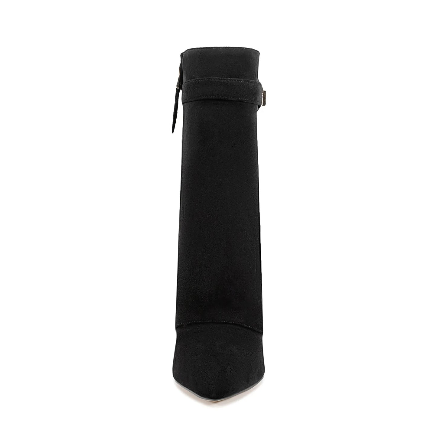 Autumn and Winter New Pointed Metal Buckle Knee High Women's Boots, Thick High-heeled Pants Boots, Fashionable Mid Leg Boots