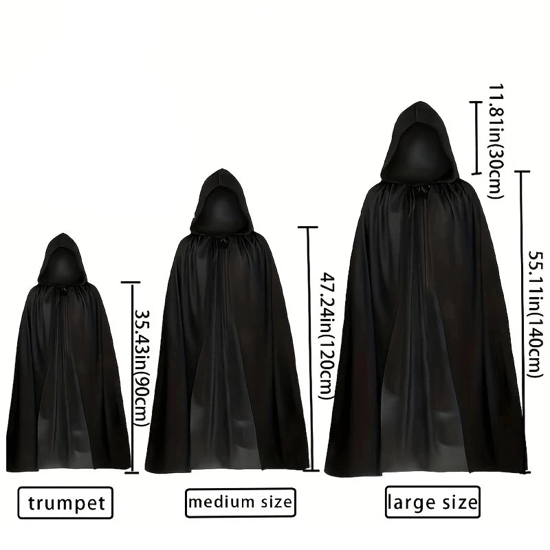 Black Hooded Cape, Suitable For Both Men And Women To Play Vampires, Wizards, And Death Cloaks On Halloween Costume Accessories