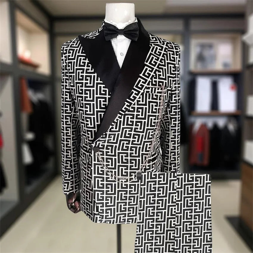 Plaid Suits for Men Slim Fit 2 Pieces Luxury Wedding Tuxedo Formal Prom Italian Fashion Single Button Blazer with Pants Set