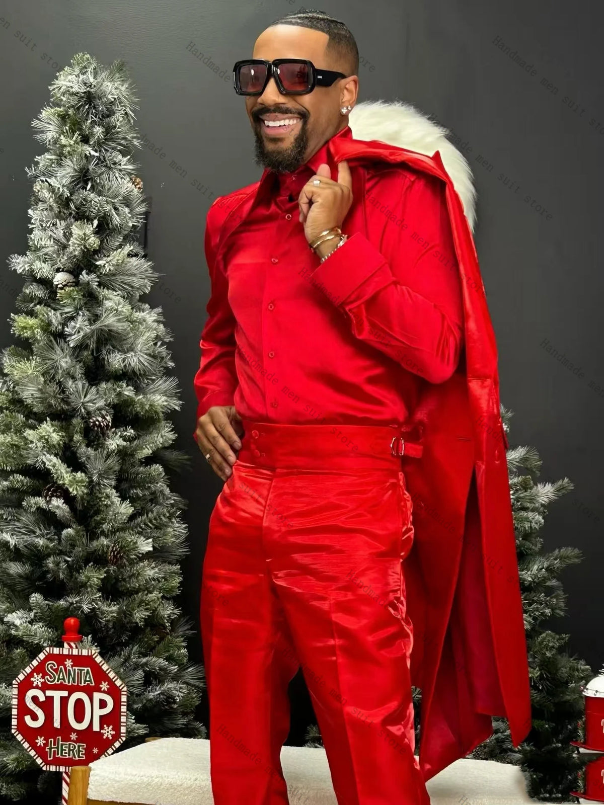 Red Long Men Suit Set 2 Piece Blazer+Cotton Pants Prom Wedding Tuxedos Coat Customized Formal Office Fashion Jacket