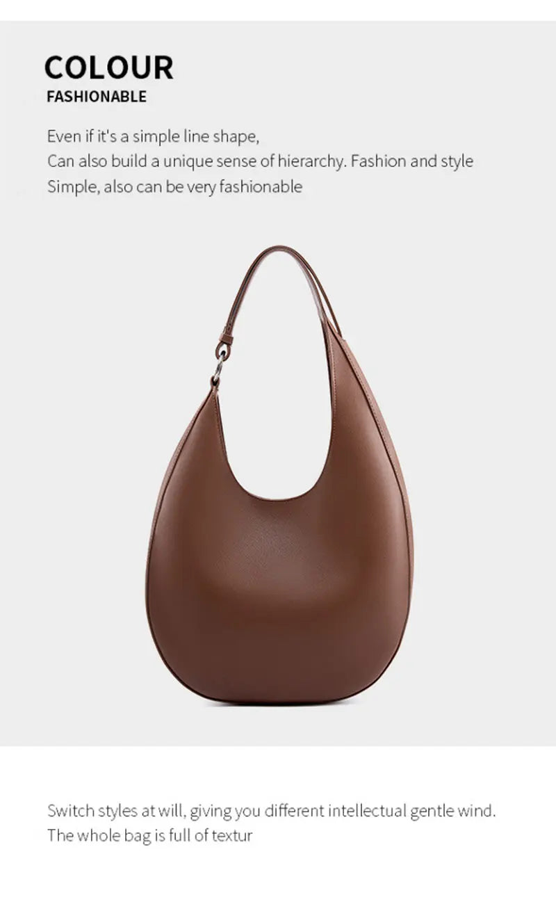 Genuine Leather Women Tote Bags Fashion Luxury Designer Women's Shoulder Bag Quality Cowhide Large Capacity Half Moon Handbags