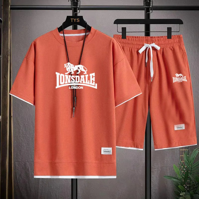 Brand-new summer comfortable men's sportswear, 2026 model fitness casual short-sleeved T-shirt and shorts set, two-piece set