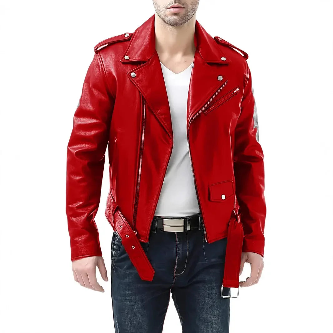 Leather Jacket Business Black Red Men Casual Leather Coats New Men Business Fashion Male Suit Collar Large Size Slim Fit Top