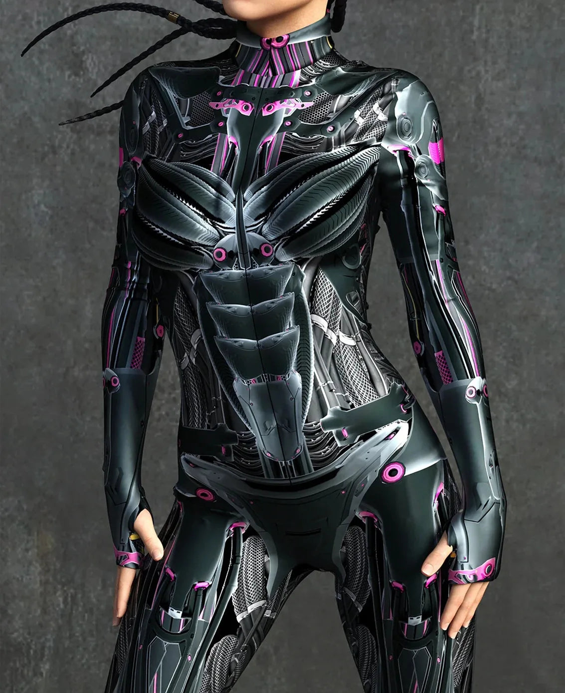 Women's Gothic Y2k Sexy Cool Dark Skull Suit Mechanical Armor Bodysuit Role Play Suit Robot Costume Party Performance Tights