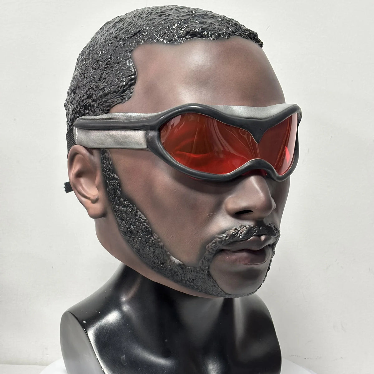 Realistic Bearded Man Full Head Latex Mask Detachable Red Lens Goggles Adult Halloween Cosplay Masquerade Party Costume Props