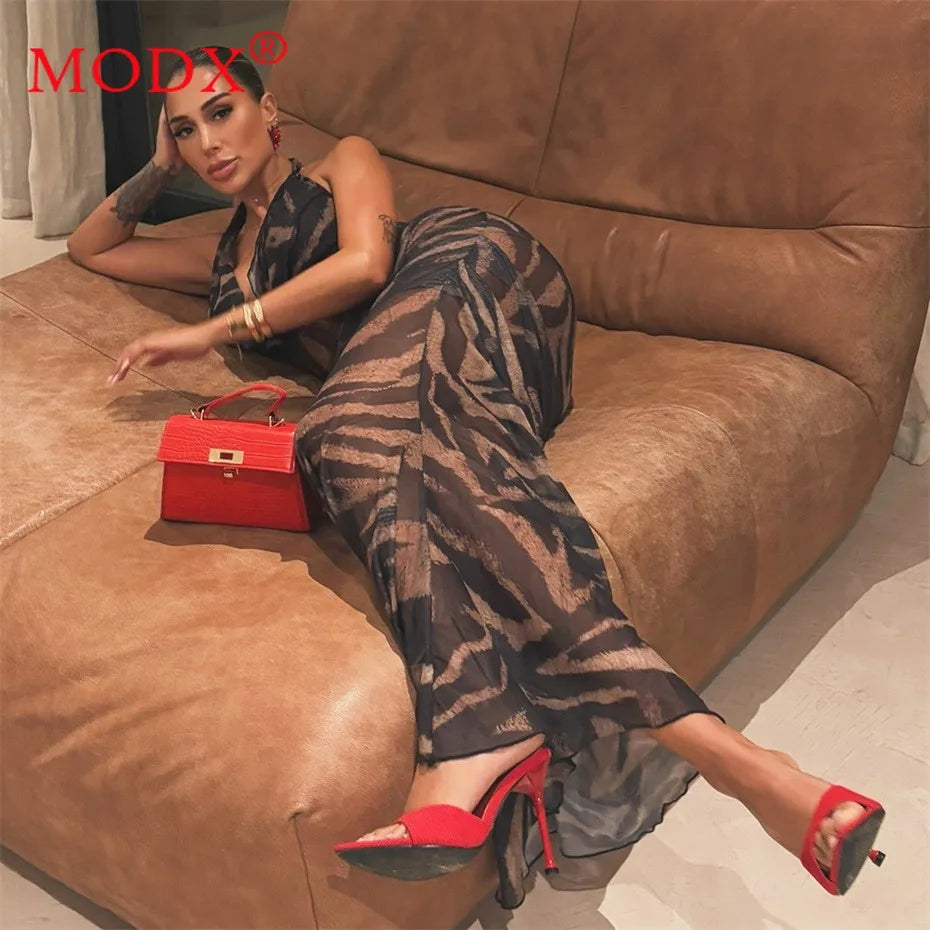 5 Wholesale Items for Boutique Dresses Summer Women Clothing Sexy Halter V-neck Print Maxi Vestido Party Club Evening Y2k M15828