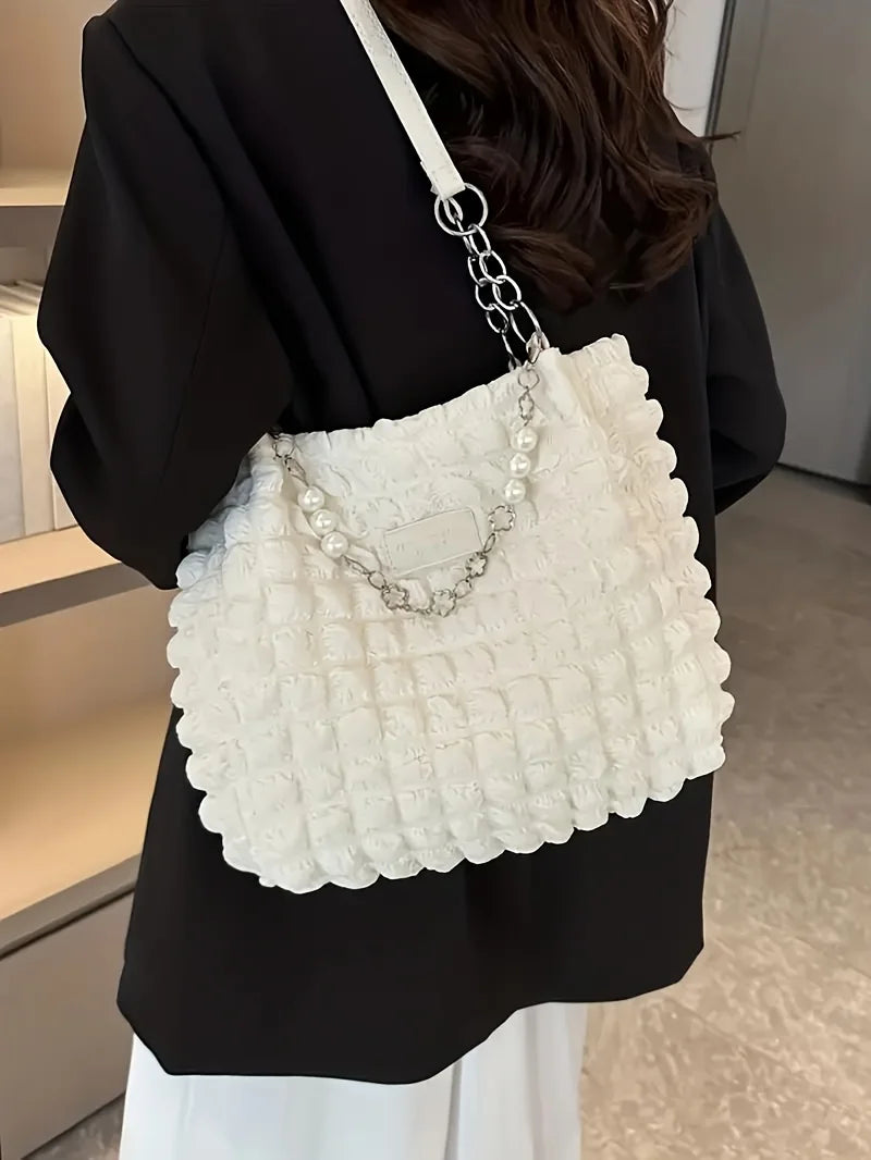Chic Cloud Tote Bag Large Capacity Nylon Women's Shoulder Bag with Zipper Closure Polyester Lining, Perfect for Commuting Outing
