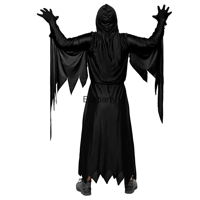 Adult Halloween Ghost Grim Reaper Cosplay Costume Scream Death Dress Up Props for Prom Men Horrible Movie Halloween Carnival Set