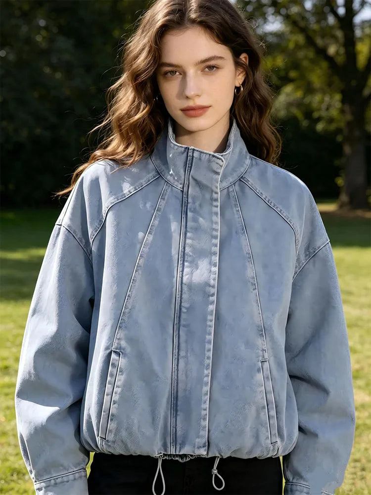 UETEEY Fashionable Versatile Loose Long Sleeve Denim Jacket Women's Cross-Border  Street Style Thickened Zipper Closure
