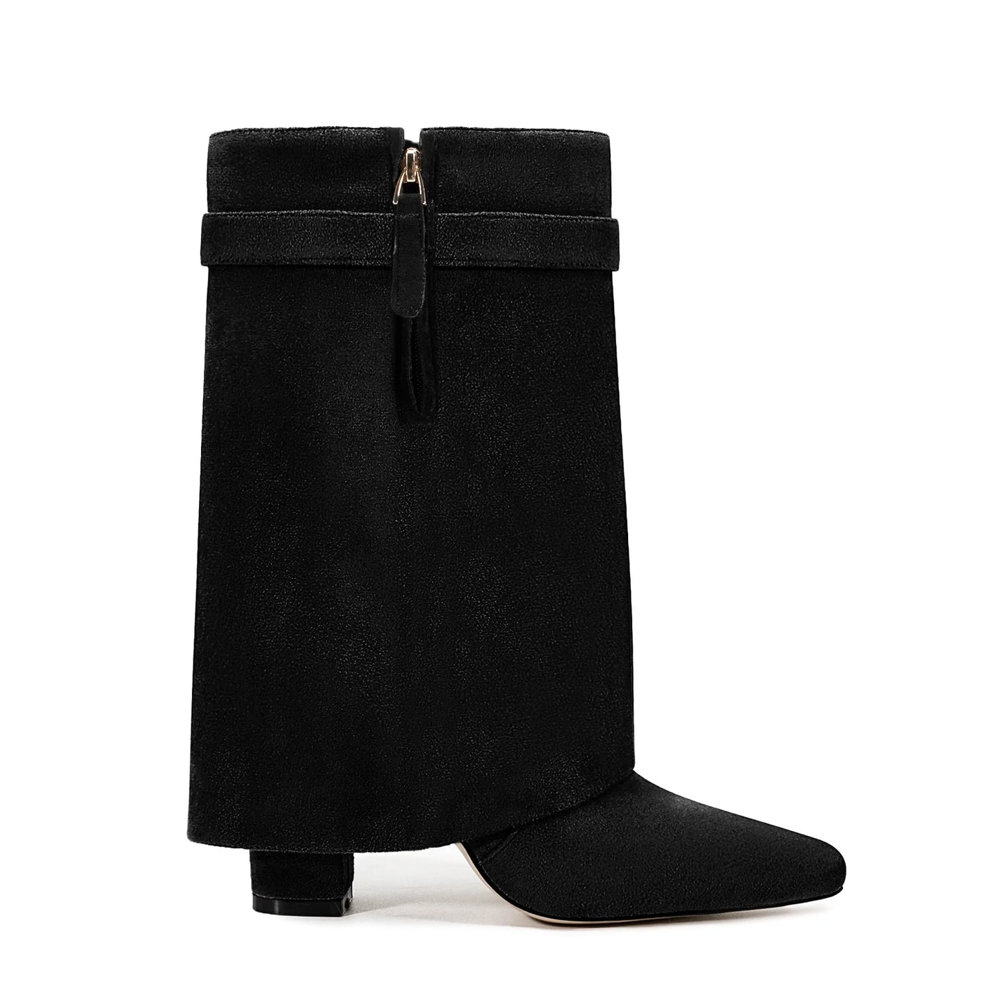 Autumn and Winter New Pointed Metal Buckle Knee High Women's Boots, Thick High-heeled Pants Boots, Fashionable Mid Leg Boots