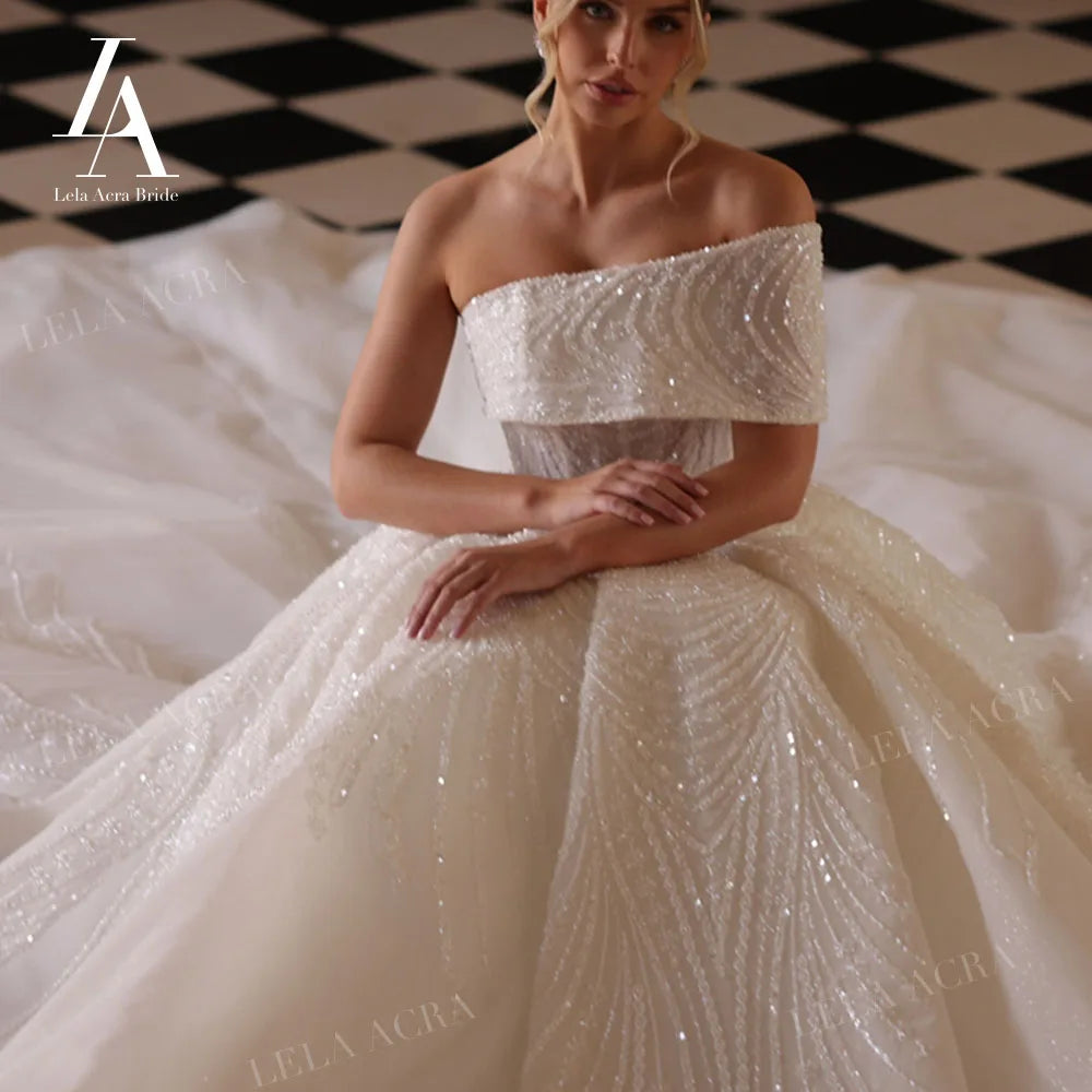 LelaAcra Luxury A-Line Wedding Dress 2026 Off the Shoulder Beading Princess Bride Gown SM244 Customized Party Vestido De Noiva
