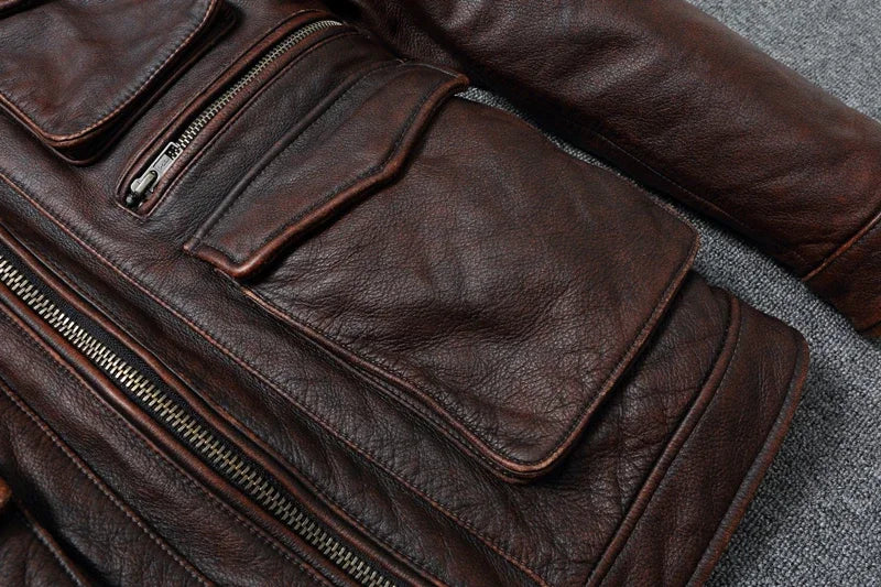 Vintage Red Brown Genuine Leather Jacket Men Soft Real Cowhide Black Winter Coat Biker Jackets Jaqueta Masculina De Couro