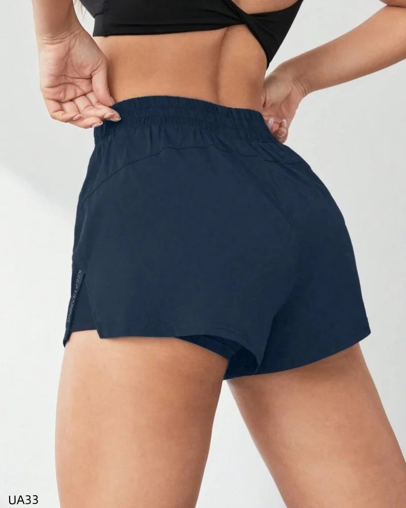 Women's High-Waisted Sports Shorts with Double-Layer Pocket Tight Fitting Slim Design for Running Quick Drying