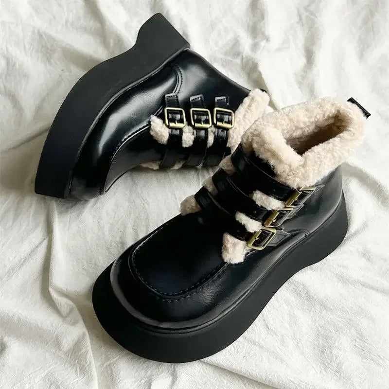 Lace-up Elegant With Medium Heels Padded Women's Snow Boots Laces Ladies Shoes Y2k Protective Plush Comfortable High Quality 39