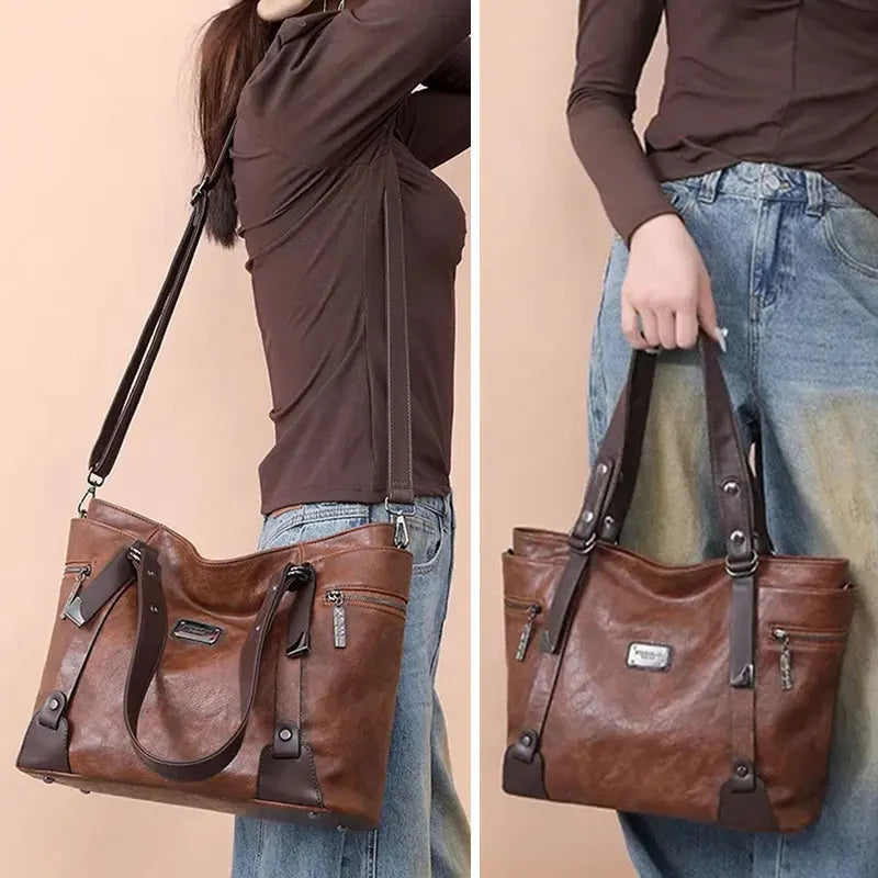Vintage Women's Tote Bag 2025 New PU Leather Shoulder Bag Large Capacity Handbags Retro Style Crossbody Bags for Women