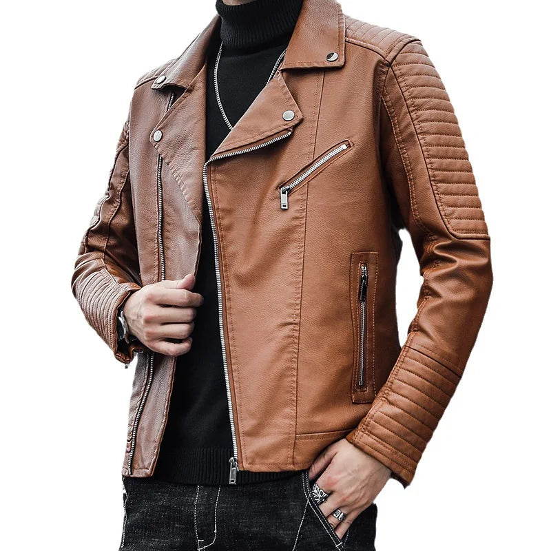 Male Slim Fit Pu Leather Coats Mens Motorcycle Jackets Black Outwear Leather Coats Man High Quality Business Leather Jacket