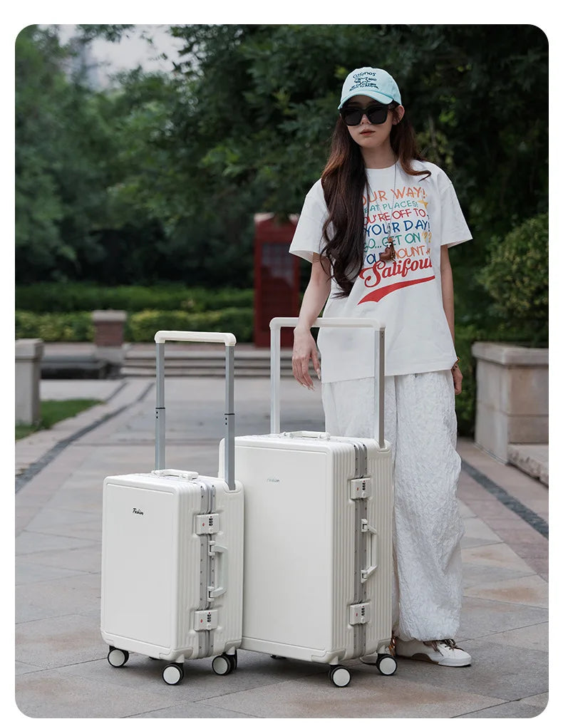 Wide Tie Rod Luggage Aluminum Frame with Durable PC Trolley Case 30 inch Multifunctional Suitcase with Large Capacity