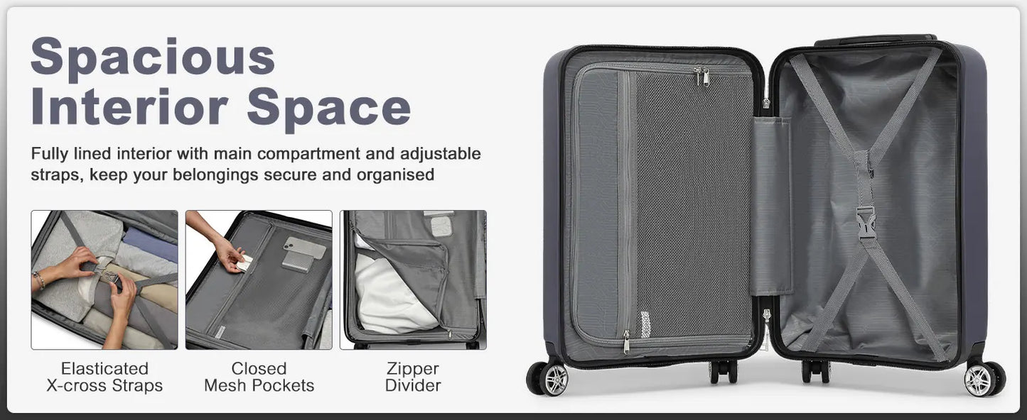 KONO hand luggage Suitcase-Lightweight hard case with TSA Lock & 4 spinner wheels, cabin-fit (55/65/75cm)