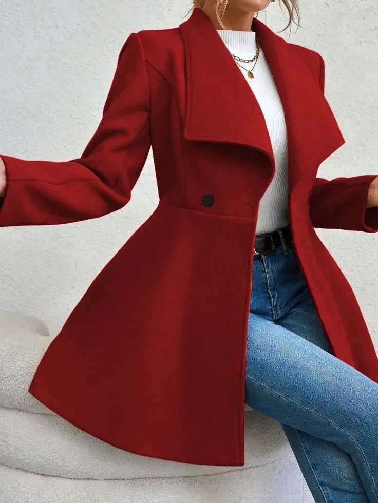 Autumn Winter Women Coat Fashion Solid Color Lapel Collar Single-breasted Slim Fit Female Woolen Coat Mid Length Lady Overcoat