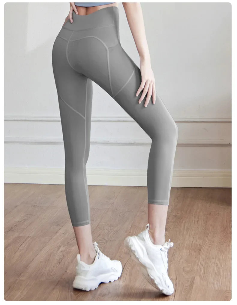 Training Leggings with Pockets for Women - High Elastic Yoga Pants Tummy Control High Waist 4-Way Stretch Gym Workout  Athletic