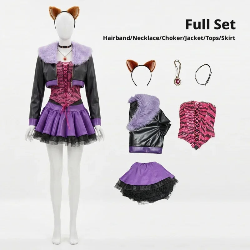 Y2K Gothic Punk Werewolf Girl Costume, Furry Beast Girl Anime Cosplay Dress, Halloween Spooky Role Play Outfit For Women, Kemono
