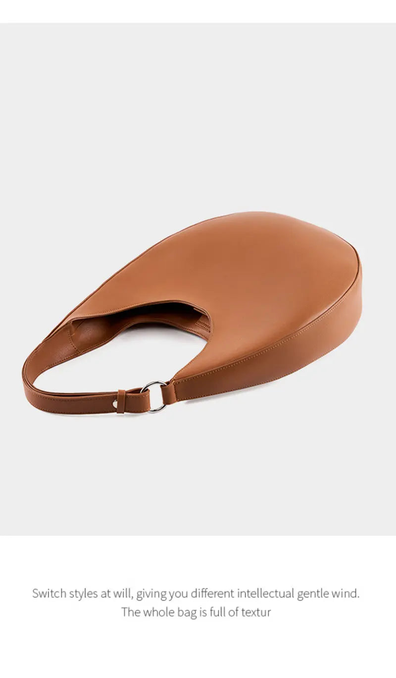 Genuine Leather Women Tote Bags Fashion Luxury Designer Women's Shoulder Bag Quality Cowhide Large Capacity Half Moon Handbags