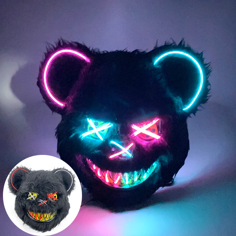 Novelty LED Bloody Furry Bunny Rabbit Bear Mask Realistic Scary Horror Killer Adult Masquerade Cosplay Costume Accessory