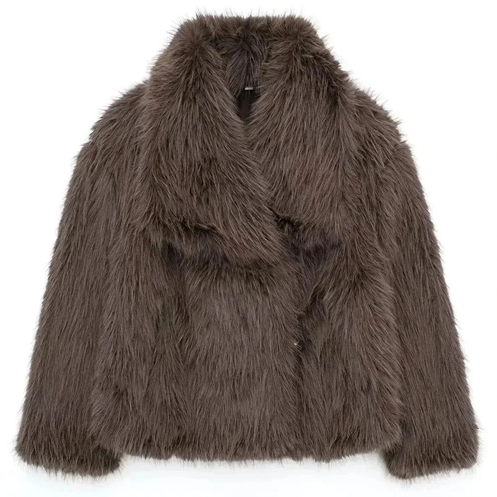 HH 2025 Winter Coats For Women New Artificial Fur Effect Loose Cropped Coat Female Versatile Streetwear Women's Cardigan