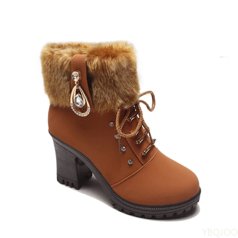 Fashionable versatile snow boots women thick soles increased height casual comfortable short boots winter warm cotton shoes