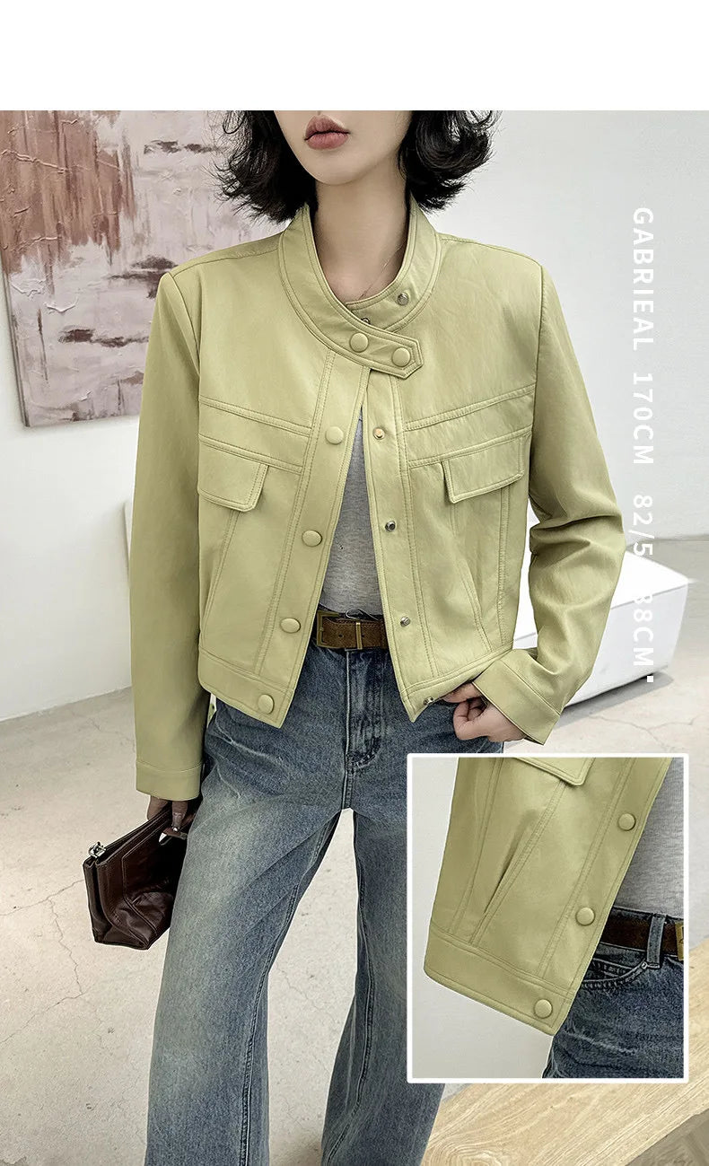 Fashionable Short PU Leather Jacket Women's Loose Slimming Biker Style Spring Autumn New Arrival Korean Version Casual Coat