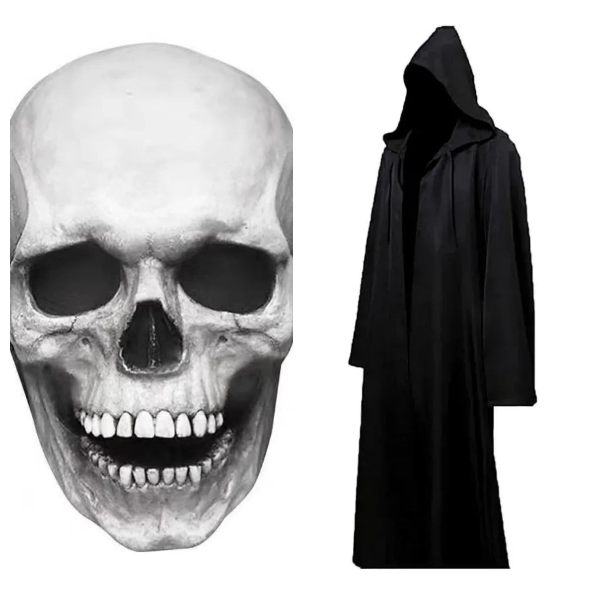 Costume Halloween Cosplay Skeleton Mask Hooded Robe Ghost Cloak Long Shirt For Escape Room Haunted House NPC