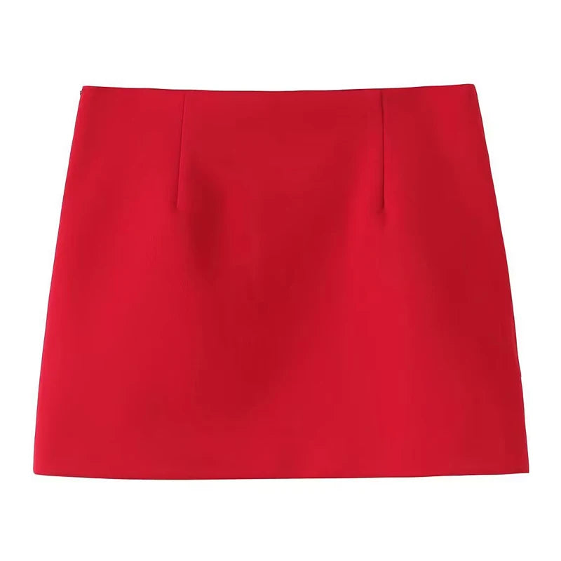 Red Short Pleated Skirt For Women Zipper Sexy High Waist Wrap Mini Skirt Woman Summer Skirts Lady High Street Wear Women's Skirt