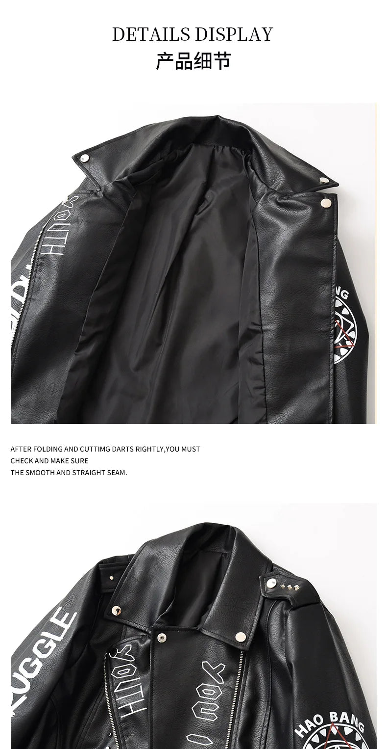 Women's PU Rivet Zipper Jacket, Shoulder Badge, Motorcycle Punk Rock Leather Coat, High Quality, Autumn Purchase