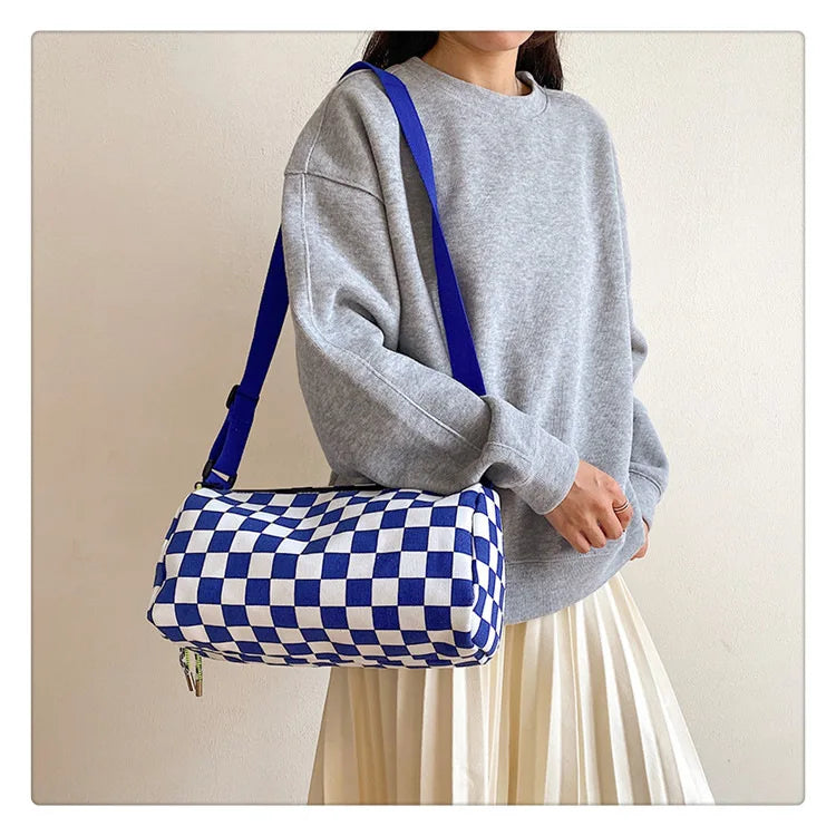Plaid Shoulder Bag for Women Handbag CrossBorder Canvas Leisure  Fashion Bag Ladies Embroidered Han Female Pocket Purse