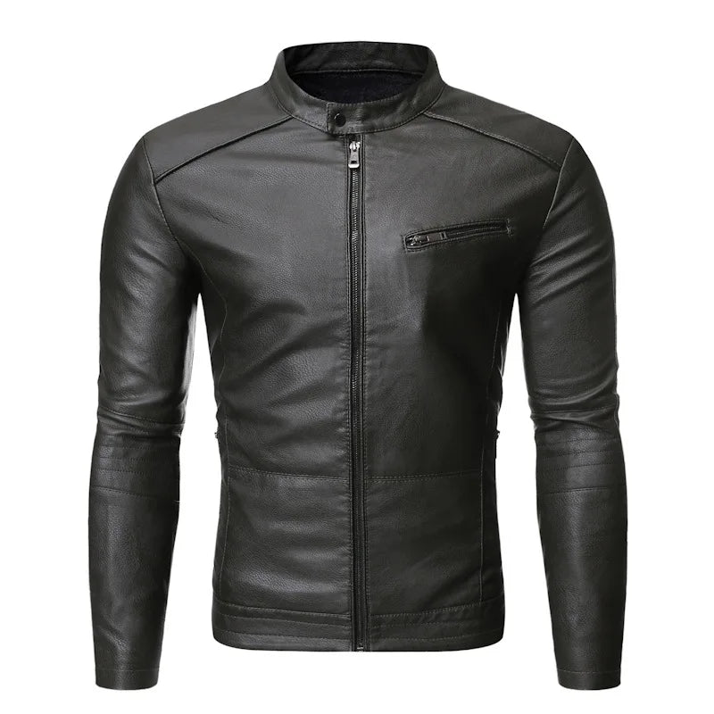 Men's Motorcycle Leather Jacket Autumn Winter Stand Collar Biker Jacket Korean Fashion PU Leather Coat Slim Fit Men's Outerwear