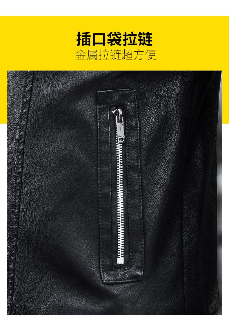 Male Slim Fit Pu Leather Coats Mens Motorcycle Jackets Black Outwear Leather Coats Man High Quality Business Leather Jacket