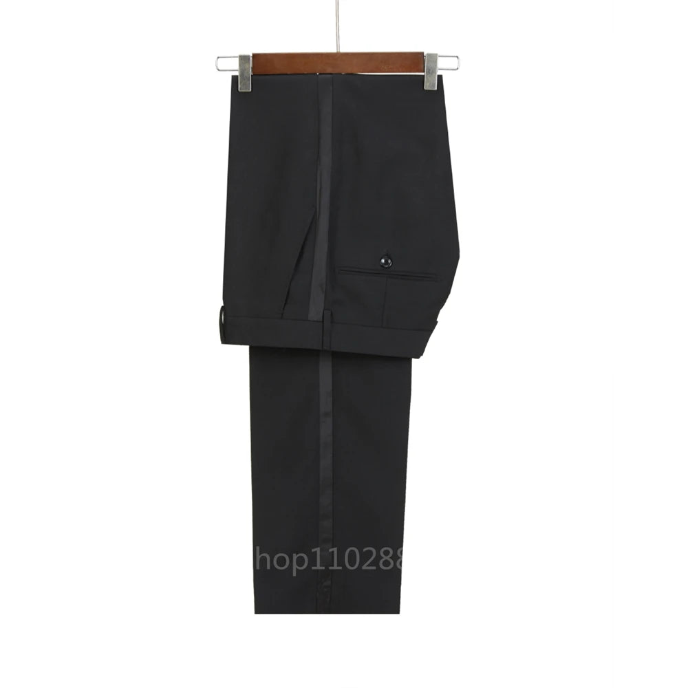 New 2024 Men Suit Black Satin Lapel Tuxedo 2 Pieces Double Breasted Wedding Shawl Lapel Party Costume Groom Male Wear