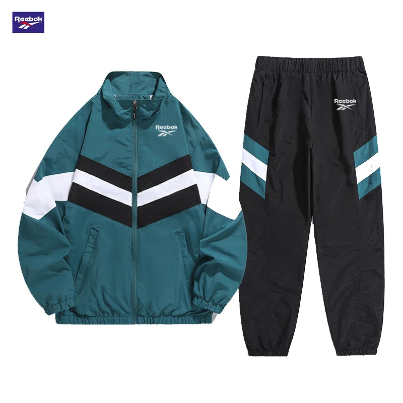 Reebok Men's Spring/Autumn Casual Jacket Windproof Two-Piece Set, Retro Street Style Color-Contrast Design, Overseas Street Tren