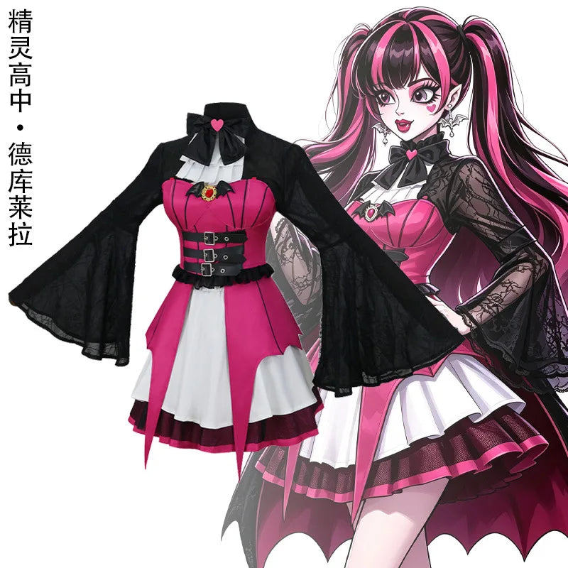 Vampire Draculaura Cosplay Anime Costume Gothic Style Dress Full Set Y2K Uniform Halloween Carnival Party Role Play Outfits