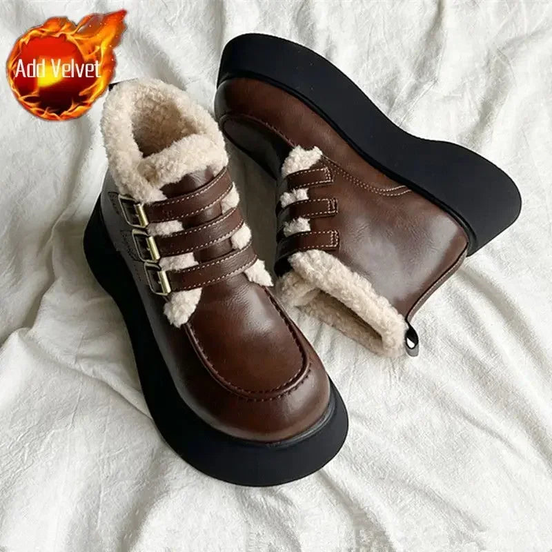 Lace-up Elegant With Medium Heels Padded Women's Snow Boots Laces Ladies Shoes Y2k Protective Plush Comfortable High Quality 39