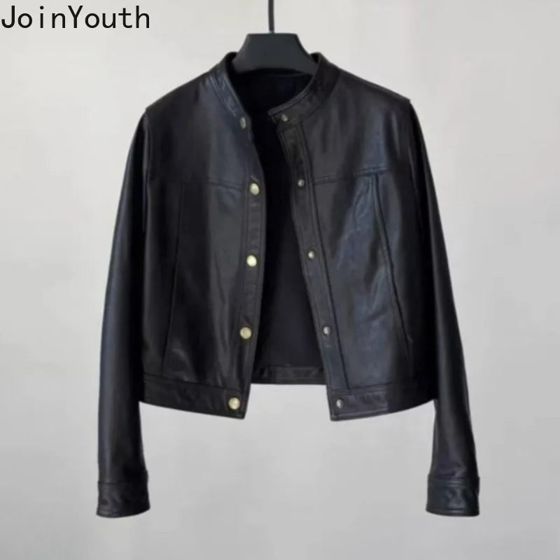 Leather Jacket Women Clothing Stand Neck Zipper Crop Tops 2026 Ropa Mujer Streetwear Casual Chic PU Coats Chaquetas Para Mujer