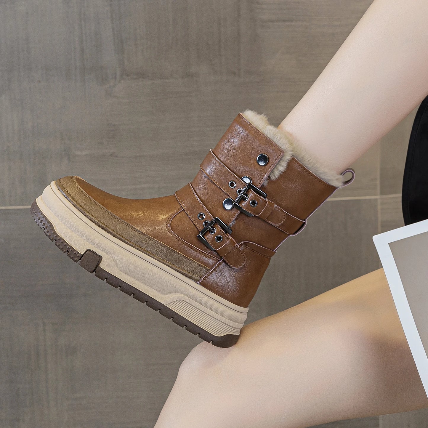 AIYUQI Women's Genuine Leather Snow Boots 2026 Winter New Platform Warm Women Mid-calf Boots Stylish Thick Boots For Women