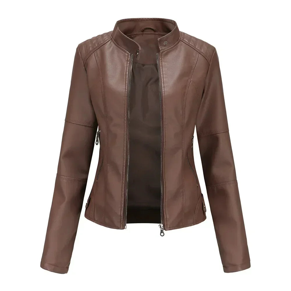 Faux Leather Jacket Women 2026 Autumn Spring Women's Moto Biker Jacket Red Black Coat Brown Purple Blue 3xl 4xl Coffee XS Beige