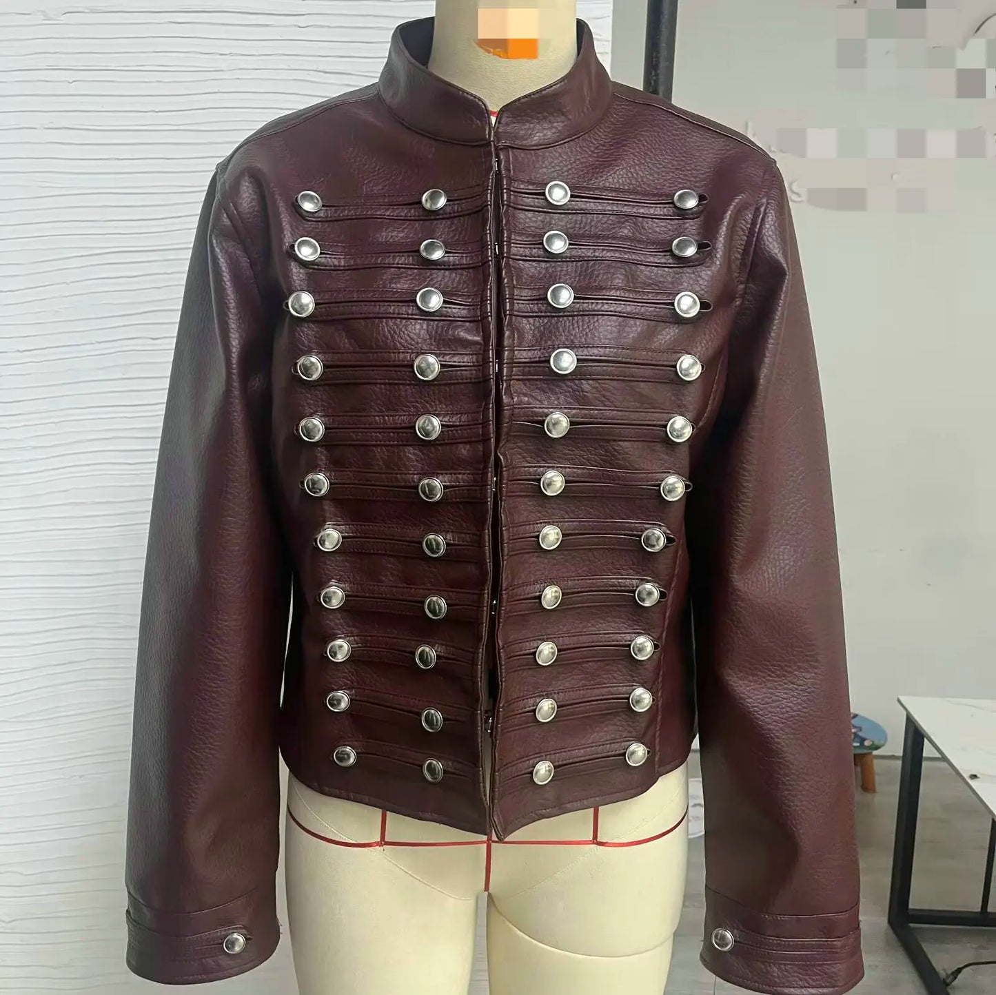 2026 Autumn Winter Women's High Street Black Faux Leather Short Jackets Lady Retro Napoleon Buttons PU Loose Fit Coats Outerwear