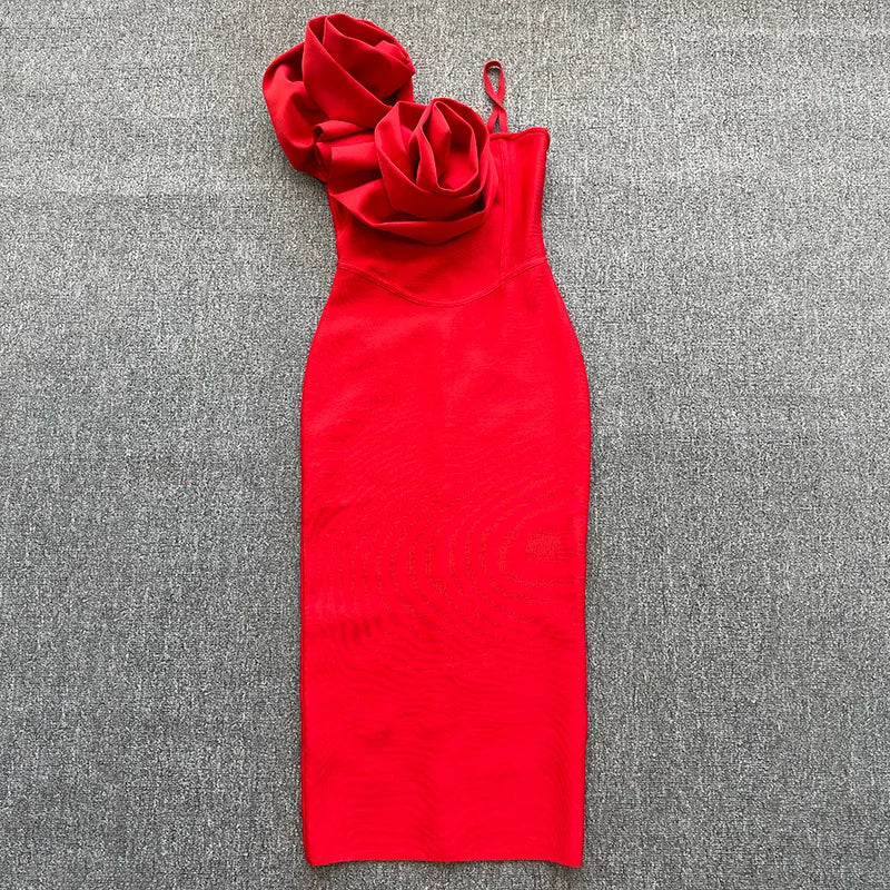 CM.YAYA Women Floral Applique Sleeveless Strap Midi Dress 2026 Summer Elegant Holiday Birthday Sexy Club Party Evening Dresses