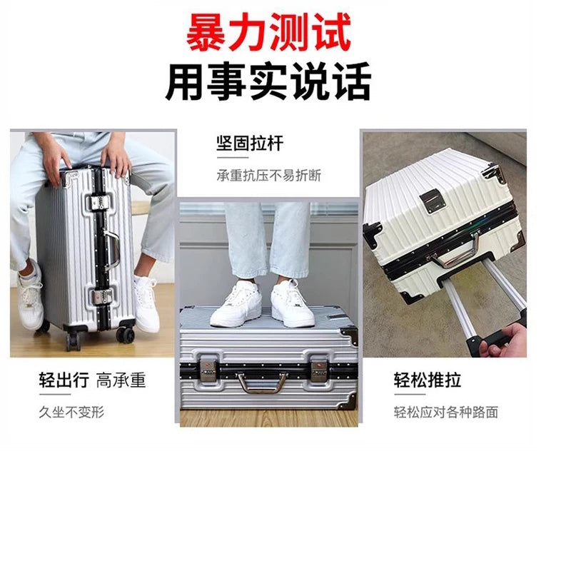 Aluminium Frame Suitcase Large-capacity Trolley Case Strong and Durable Password Cabin Bag Thickened PC suitcase 20/22/24/26/28