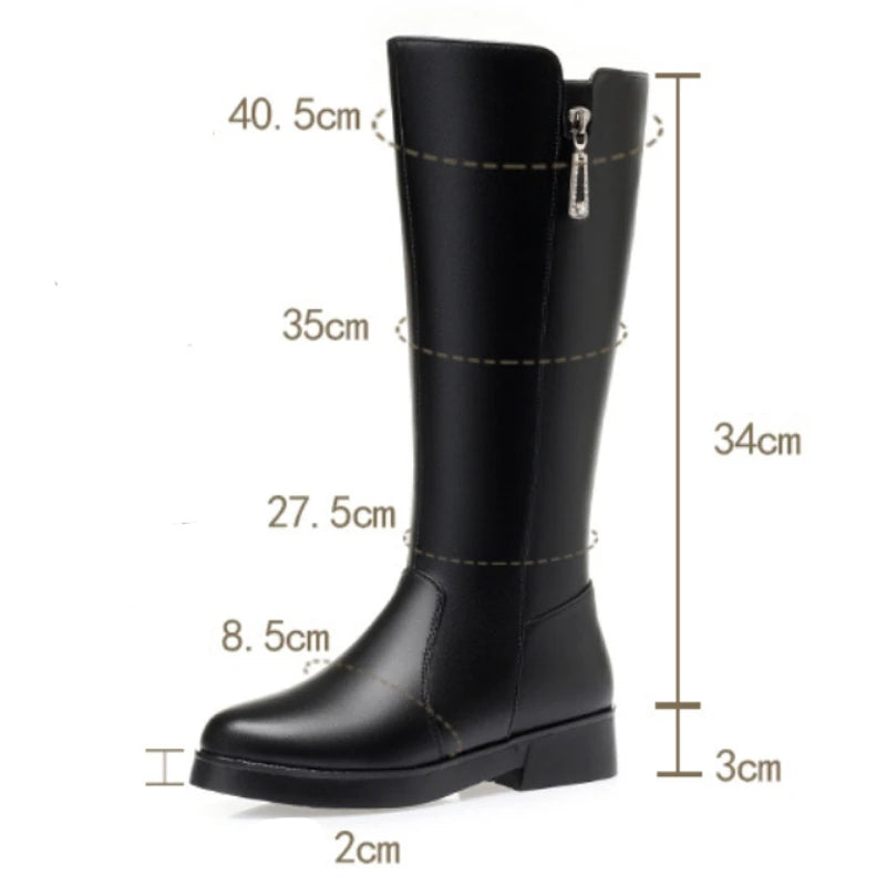 WOIZGIC Mother Female Women's Ladies Zipper Winter Genuine Leather Mid Calf Boots Shoes Plush Wool Warm Fur Snow Waterproof